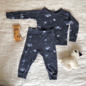 Two piece navy organic cotton space pajamas